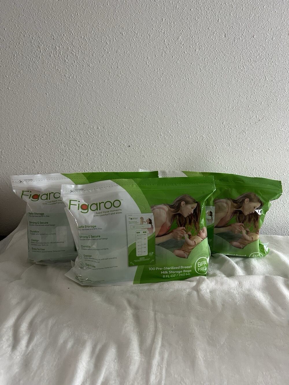 Lot of 3 Figaroo Pre-Sterilized Breast Milk Storage Bags (300 Total Bags)